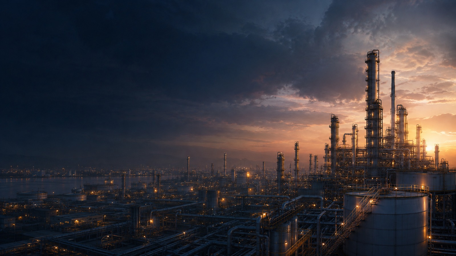 Refinery and storage terminal at dawn